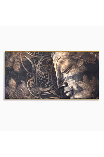 Luxcanva Tablou Canvas Ganduri din Piatra 120x60 cm cu Rama Auriu Buddha Echi...