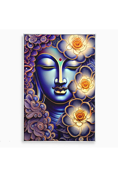 Luxcanva Tablou Canvas Armonie si Culoare 100x150 cm cu Rama Argintiu Buddha ...
