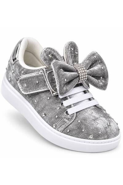 SOLERIUM SHOES Kız Çocuk Taşlı Fiyonklu Cırtlı Esnek Taban o Spor Ayakkabı ok...