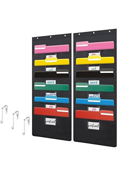 GENERAL Black Hanging Wall File Organizer with 6 Pockets,2 Packs Wall Hanging...