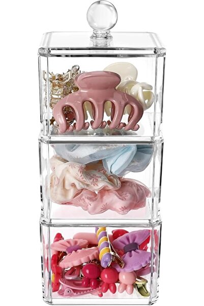 KASTWAVE Hair Accessories Organizer, Clear 3 Stackable Acrylic Holder With Li...