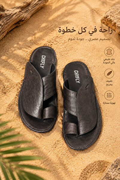 Generic Brand شباشب رجالية جلدية مفتوحة الأصابع، تصميم حلقة للأصابع، جلد ناعم...