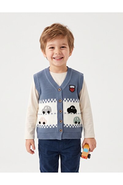 MiniKids Vesta cu masinute acrilic, albastru