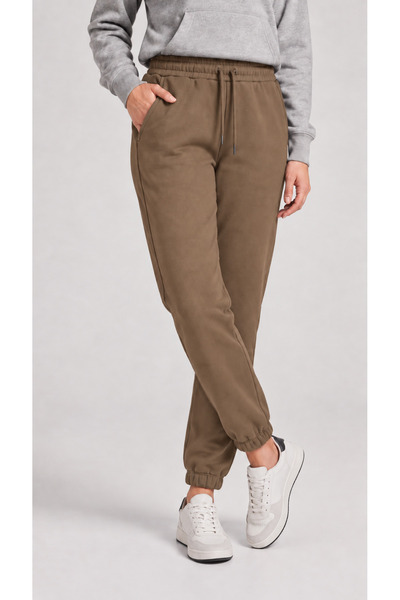 zazzia Women's Brown 3-Thread Ribbed Elastic Leg Sweatpants