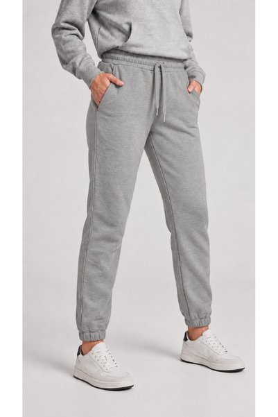 zazzia Women's Gray 3-Thread Ribbed Elastic Leg Sweatpants