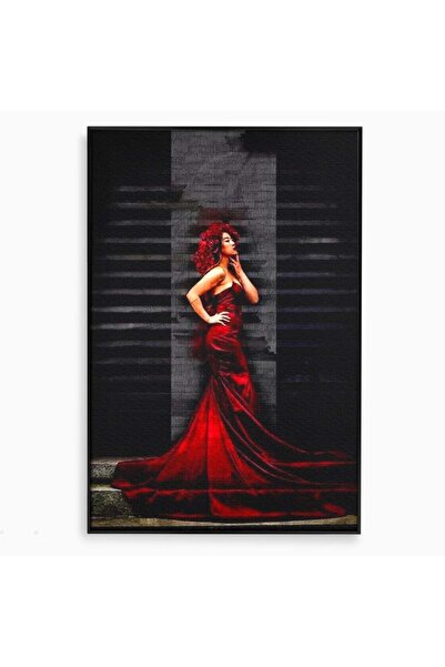 Luxcanva Tablou Canvas O Diva in Rosu 40x60 cm cu Rama Negru O Diva in Rosu R...