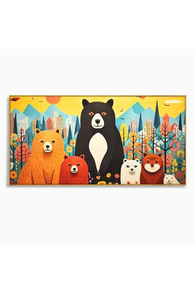 Luxcanva Tablou Canvas Familia de Ursuleti 120x60 cm cu Rama Auriu Familia de...