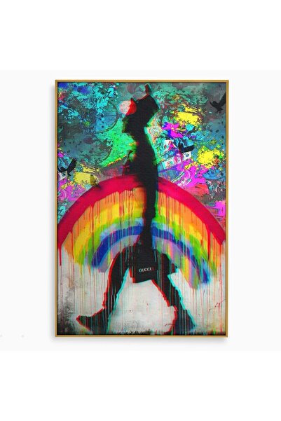 Luxcanva Tablou Canvas Rainbow 40x60 cm cu Rama Auriu Rainbow Curcubeu Graffiti
