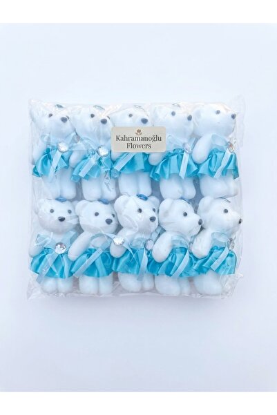 KAHRAMANOGLU FLOWERS Mavi Elbiseli Taş Detaylı Minik Peluş Ayı Seti (10 Adet ...