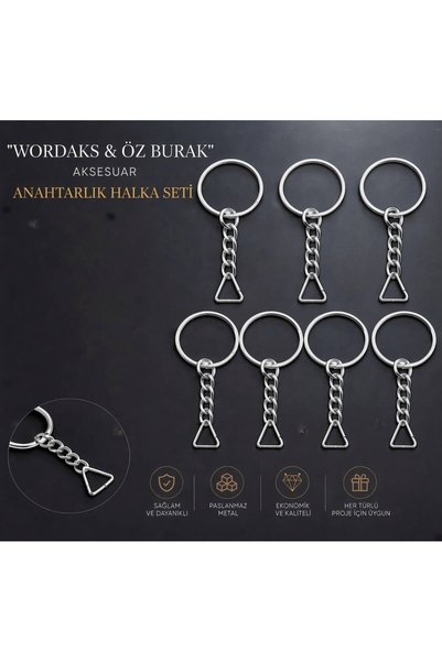 WORDAKS 2.5 Cm Gümüş Zincirli Üçgen Aparatlı Anahtarlık Halkası 10 adet