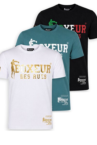 Boxeur Des Rues Tricouri bărbătești, pachet de 3, croială slim-fit: Alb/Auriu...