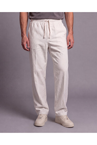 viyamen Men's Relaxed Fit Linen Trousers White