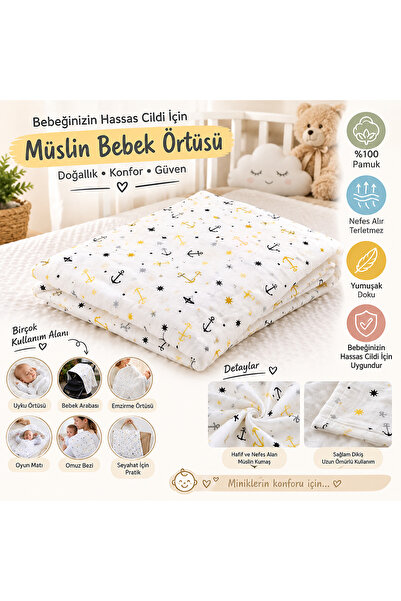80x90 Müslin Bez %100 Pamuk Çok Amaçlı Bebek Örtüsü
