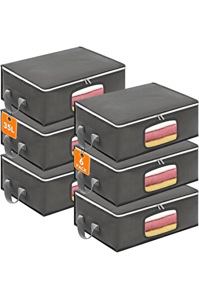 GENERAL Dntorx Pack of 6 35 L Storage Boxes with Lid, Large, Foldable Moving ...