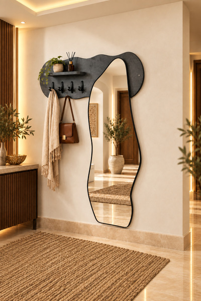 Generic Brand Wall-mounted wooden mirror—a full-length wall mirror featuring ...