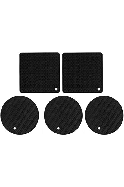 GENERAL 5 Piece Silicone Coaster Mat Square Round Pattern Non-Slip Heat Resis...