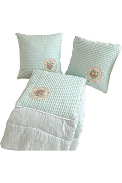 GENERAL 2-in-1 Cotton Pillow Blanket with Embroidery Design, Foldable Sofa Bl...