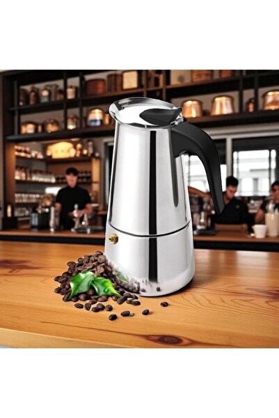 Zerovia Paslanmaz Çelik Espresso Maker Moka Pot Aromatik Kahve 9 Fincan Kapas...