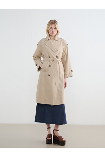 LC Waikiki Double-Breasted Collar Belted Women's Trench Coat