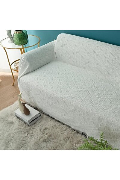 GENERAL White Knitted Sofa Blanket 180X230Cm Solid Color Simple Geometric Rec...