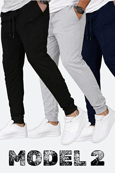 TORUK MAKTO Set of 3 Unisex Ribbed Sweatpants Regular Black Gray Navy Blue Co...