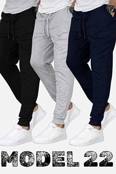 TORUK MAKTO Set of 3 Unisex Ribbed Sweatpants Regular Black Gray Navy Blue Co...