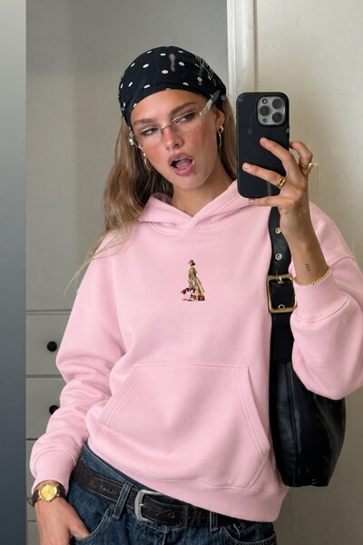 GIA - ART Γυναικείο Oversize Hoodie City Walk με στάμπα σε ροζ χρώμα – Με κου...