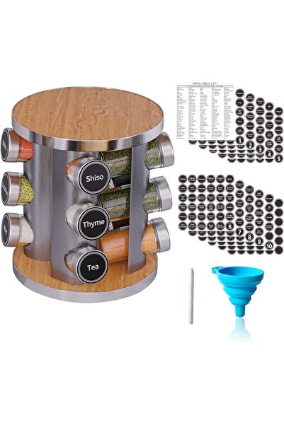 NEWBABY New England Stories Revolving Spice Rack Set with 12 Spice Jars, Kitc...