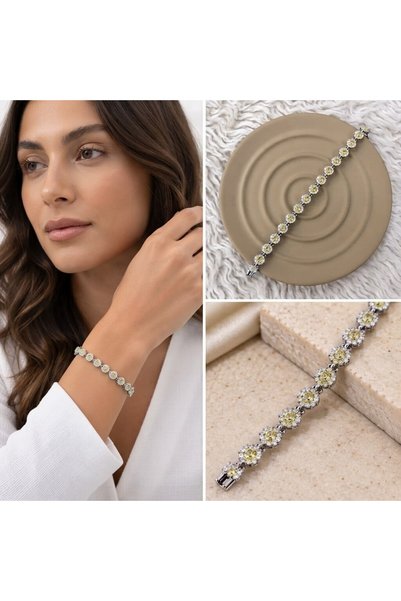 FM 💎   Premium Shiny and Stylish Silver Color Yellow Stone Waterway 316L Ste...