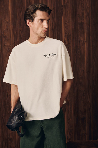 GRIMELANGE ELAN Erkek Baskılı Ve Nakışlı Ekru T-Shirt