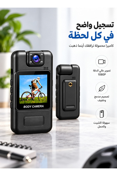 Lorraya كاميرا جسم محمولة بدقة 4K مع واي فاي 180 درجة °   عدسة دوارة مع شاشة ...