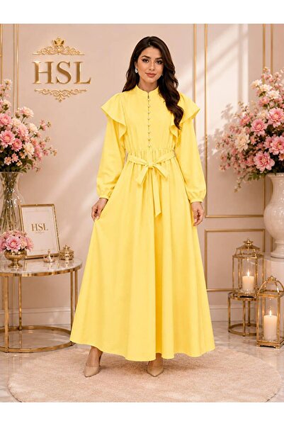 HASALL BUTİK HSL HASALL TESETTÜR HAKİM YAKA YARIM DÜĞME BELİ LASTİKLİ VOLAN D...