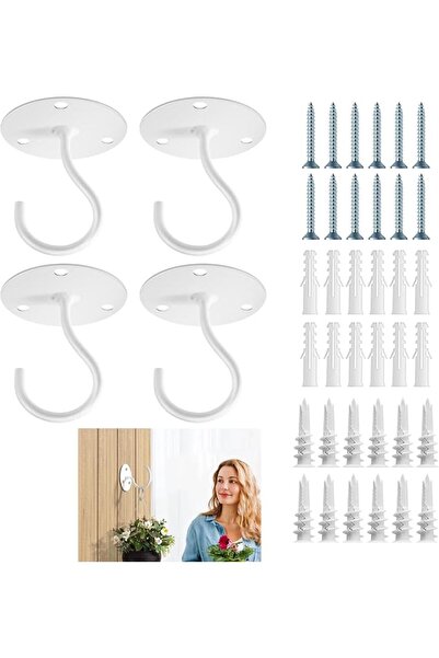 Tusmad 4pcs Metal Ceiling Hook with Screws for Hanging Flower Pot and Plant P...
