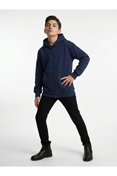 HAI COLLECTİON Erkek Çocuk 3 İplik Kapüşonlu Hırka – Fermuarlı Cepli Günlük Sweatshirt