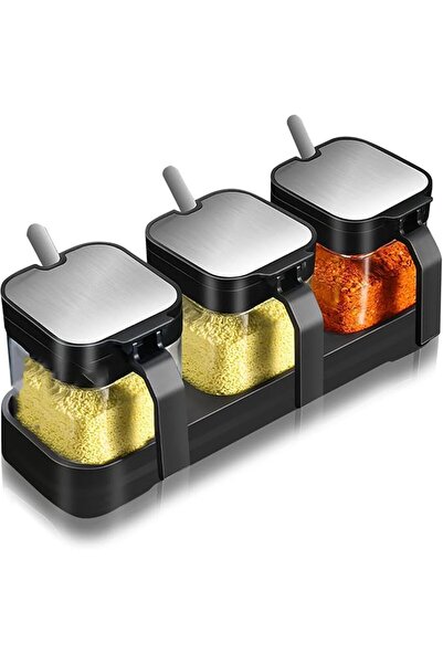 AZONEE 3PCS Spice Set, Glass Condiment Jar Spice Container with Lids and Spoo...