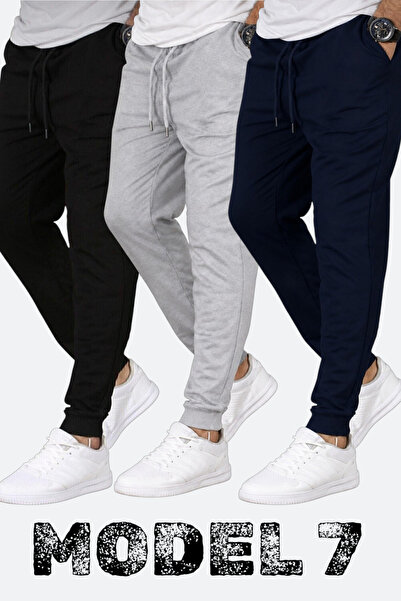 TORUK MAKTO Set of 3 Unisex Ribbed Sweatpants Regular Black Gray Navy Blue Co...