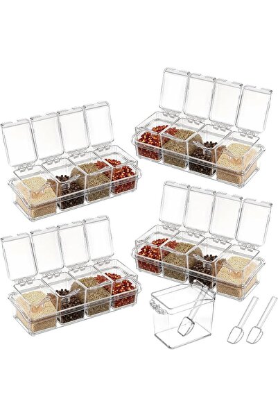 Dimeho 4 Set Acrylic Clear Seasoning Rack Spice Box Condiment Containers Spic...
