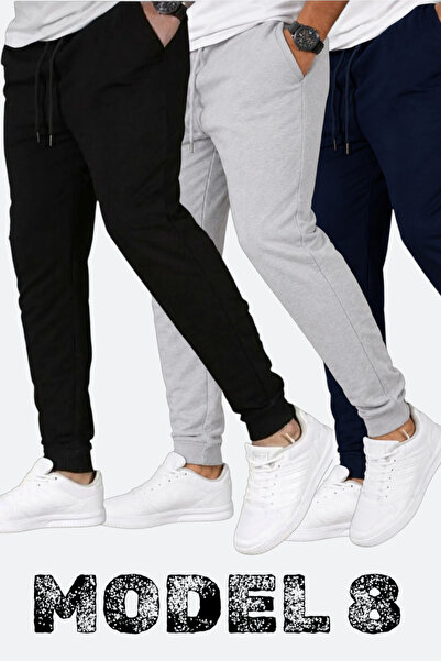 TORUK MAKTO Set of 3 Unisex Ribbed Sweatpants Regular Black Gray Navy Blue Co...