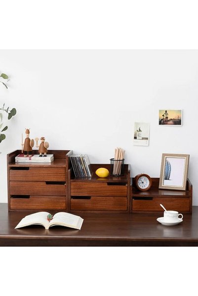 Generic Wooden Desktop Storage Box with Drawers Office Desk Organizer with Sm...
