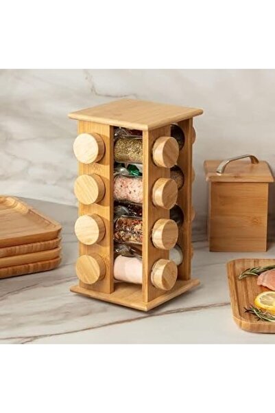 XICEN Kitchen Affections Revolving Square Bamboo Spice Rack Organizer Counter...