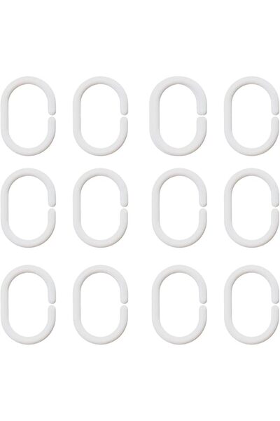 GENERAL 12 قطعة من حلقات ستائر الاستحمام البلاستيكية على شكل حرف C، خطافات تع...