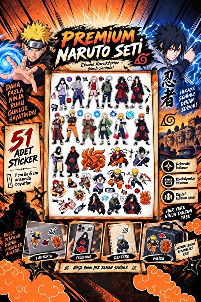 NEORA Naruto Anime 51 Adet Sticker Seti | Çıkartma Paketi