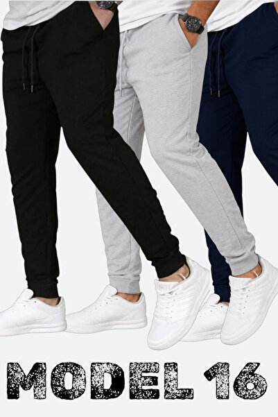 TORUK MAKTO Set of 3 Unisex Ribbed Sweatpants Regular Black Gray Navy Blue Co...
