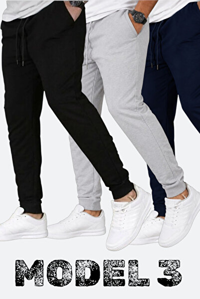 TORUK MAKTO Set of 3 Unisex Ribbed Sweatpants Regular Black Gray Navy Blue Co...