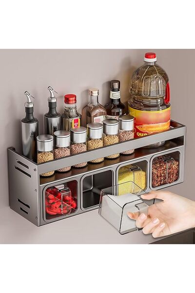Generic Spice Rack nizer with 4 Spice Boxes Wall Mounted/Countertop Strong Sp...