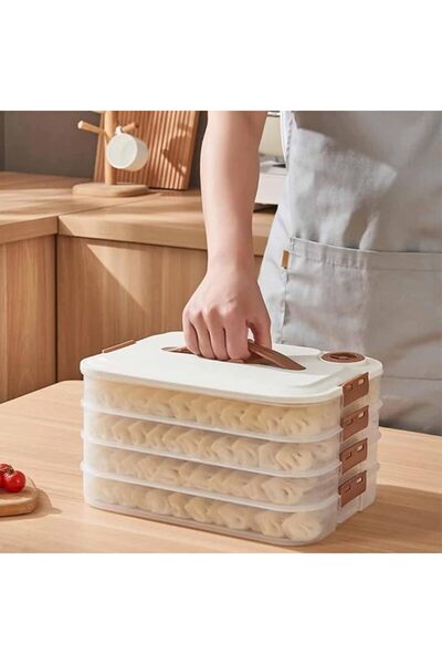 Tazweeq 4 Tier Food Storage Box, Plastic Biscuit Box, Stackable Biscuit Carri...
