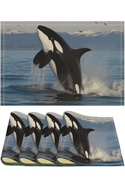 GENERAL Killer Whale Linen Placemats Set of 4 Washable Placemats Premium Soli...