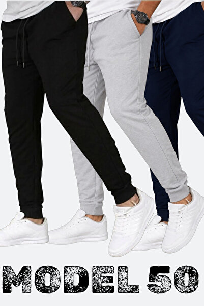 TORUK MAKTO Set of 3 Unisex Ribbed Sweatpants Regular Black Gray Navy Blue Co...
