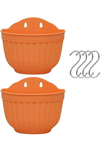 GENERAL Set of 2 Hanging Planters Outdoor Plastic Flower Pot Plant Holder Han...