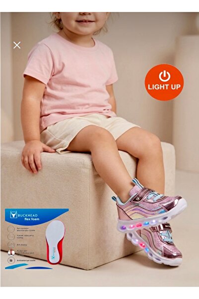 BUCKHEAD kız çocuk ışıklı spor ayakkabı , flex foam taban , cırtlı sneaker